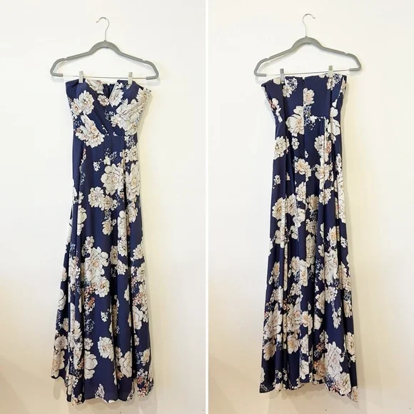 Yumi Kim Sweet Jasmine Midnight Mischief Maxi Dress Blue Strapless Silk Sz Small - Picture 2 of 8